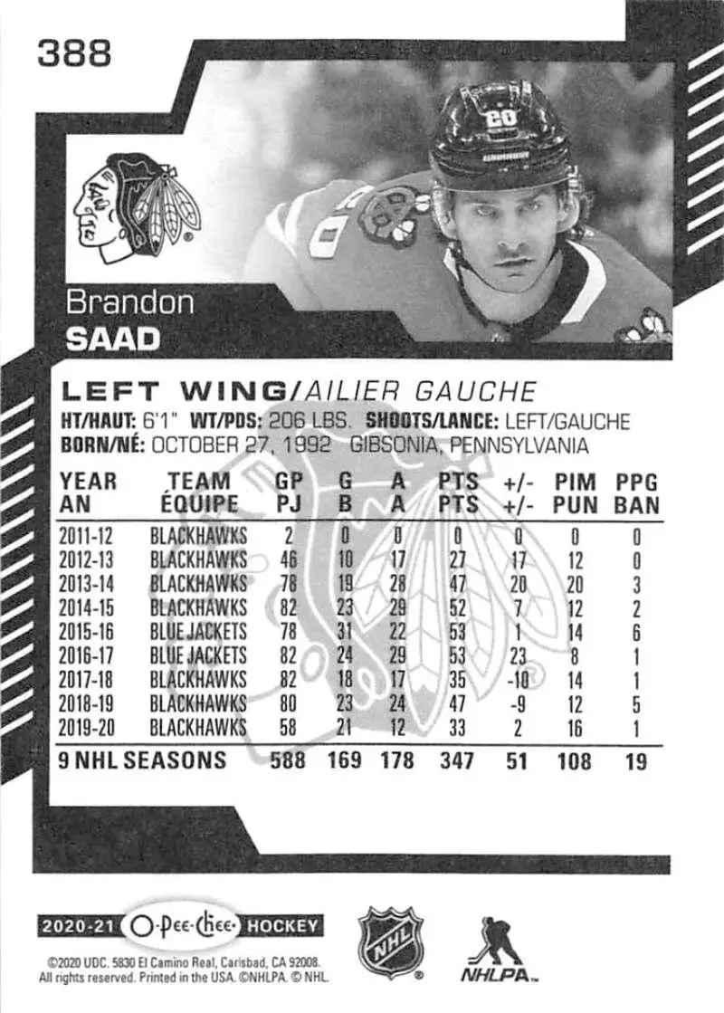 2020-21 O-Pee-Chee #388 Brandon Saad 1