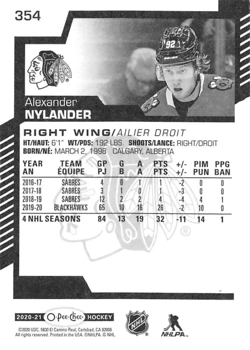 2020-21 O-Pee-Chee #354 Alexander Nylander 1