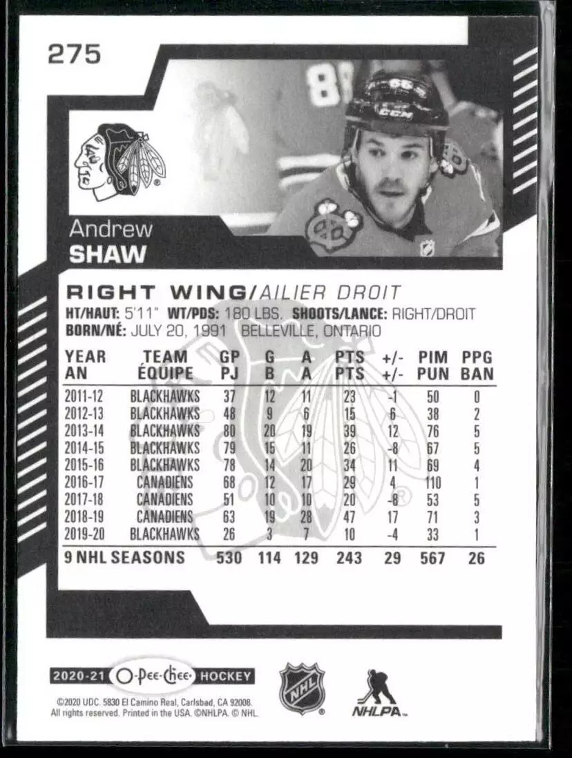 2020-21 O-Pee-Chee #275 Andrew Shaw 1