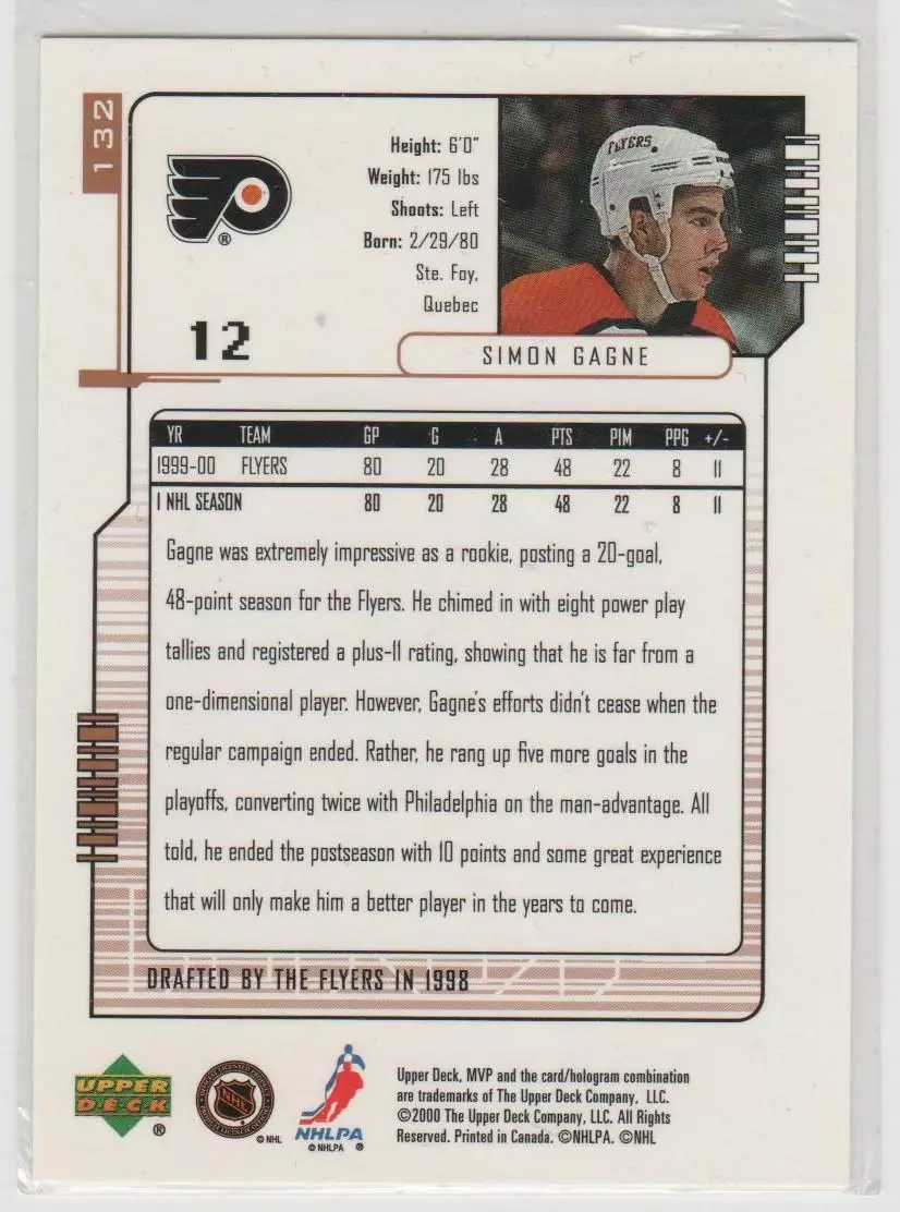 2000-01 Upper Deck MVP #132 Simon Gagne 1