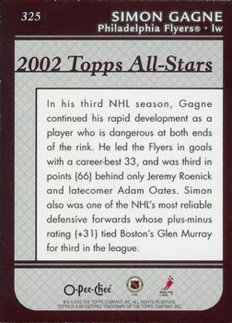 2002-03 O-Pee-Chee #325 Simon Gagne 1