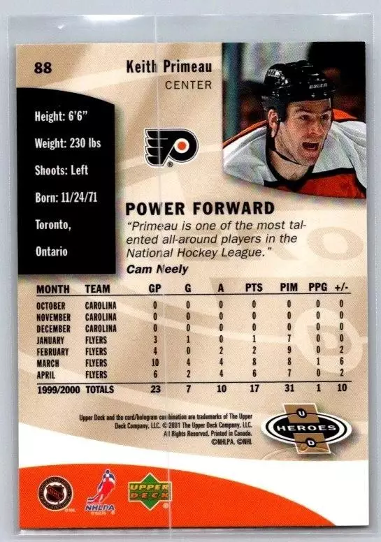 2000-01 Upper Deck Heroes #88 Keith Primeau 1