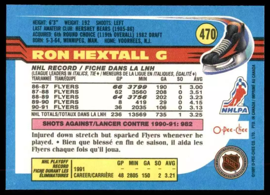 1991-92 O-Pee-Chee #470 Ron Hextall 1