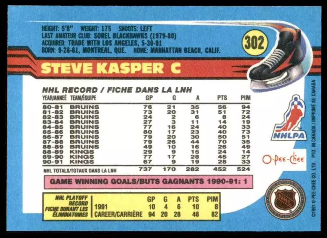 1991-92 O-Pee-Chee #302 Steve Kasper 1