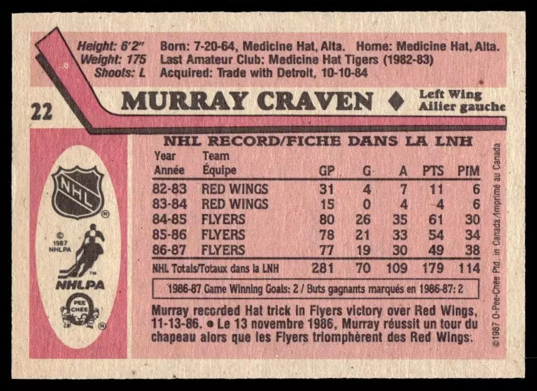 1987-88 O-Pee-Chee #22 Murray Craven 1