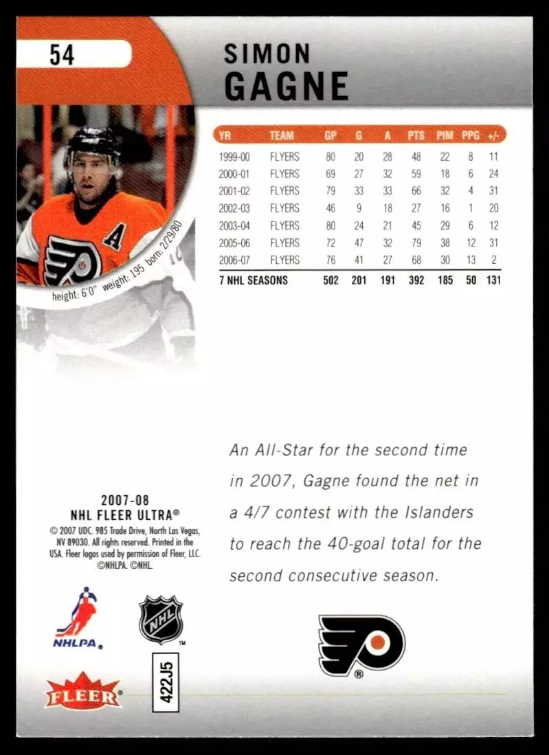 2007-08 Ultra #54 Simon Gagne 1