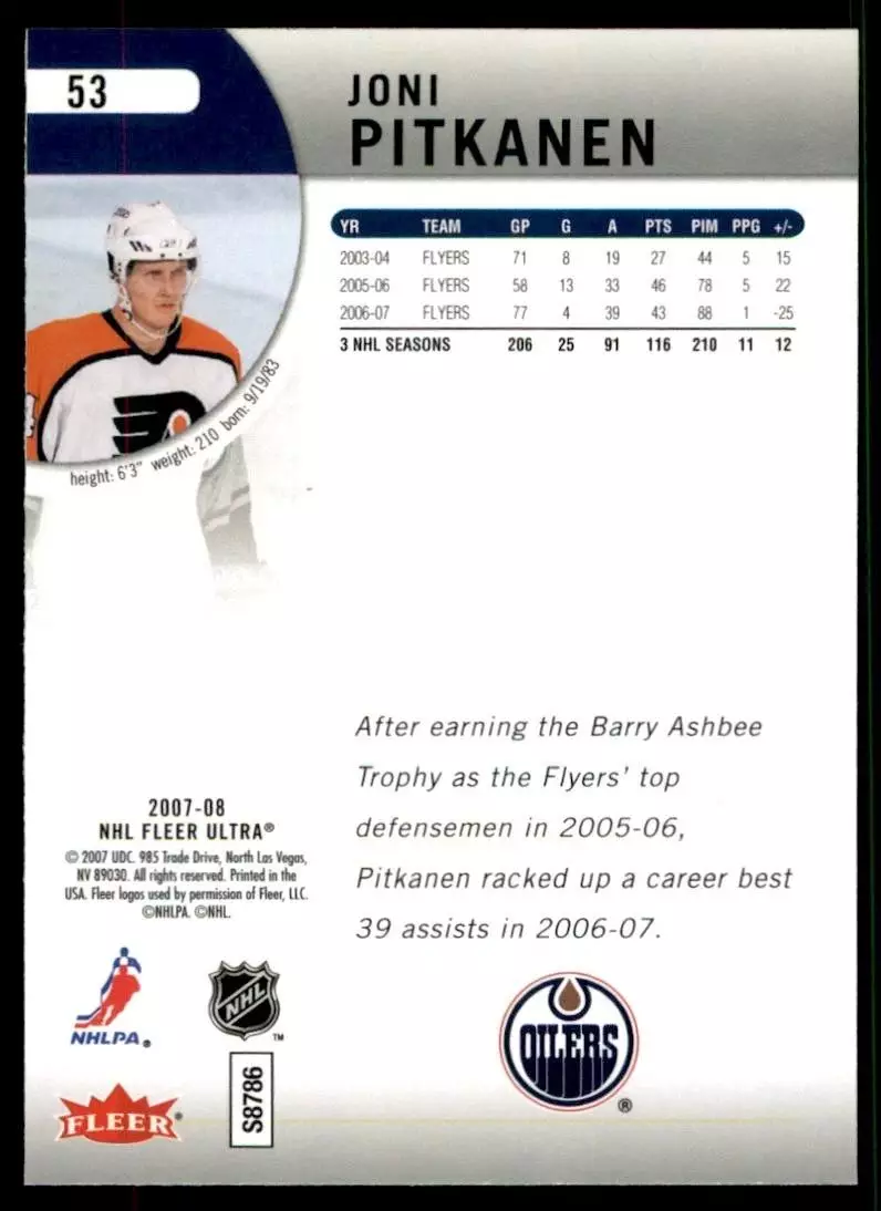 2007-08 Ultra #53 Joni Pitkanen 1