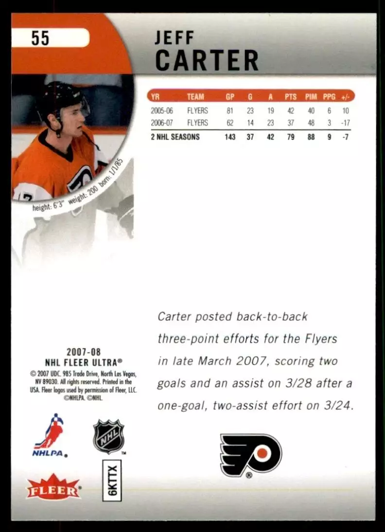 2007-08 Ultra #55 Jeff Carter 1