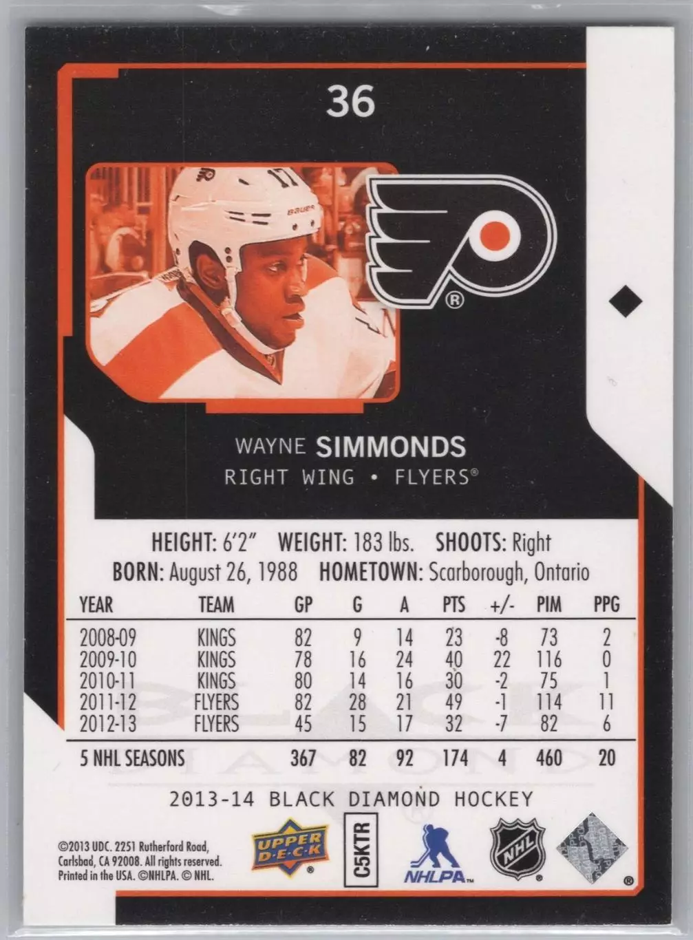 2013-14 Black Diamond #36 Wayne Simmonds 1