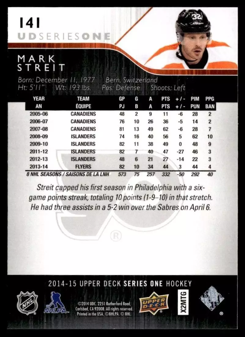 2014-15 Upper Deck #141 Mark Streit 1