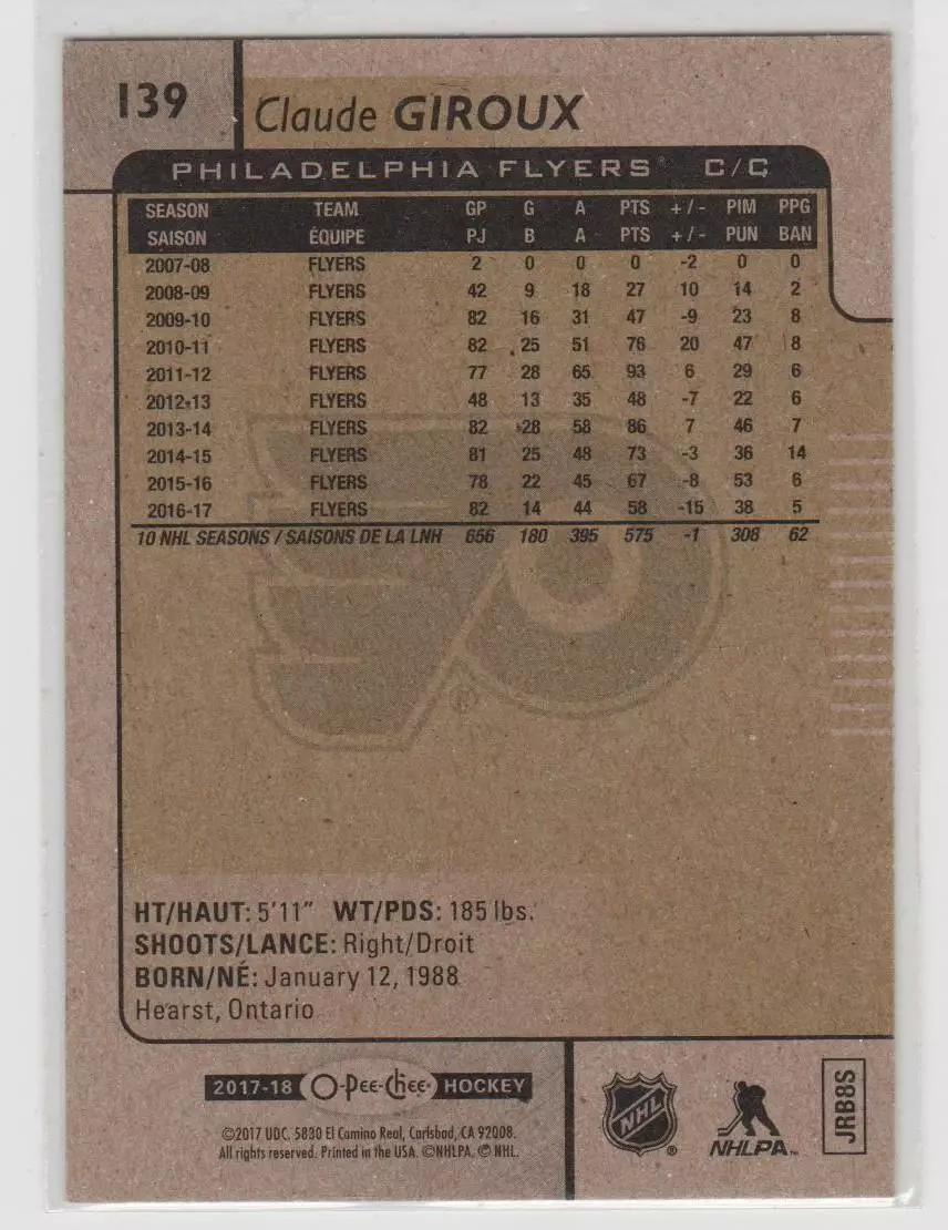 2017-18 O-Pee-Chee #139 Claude Giroux 1