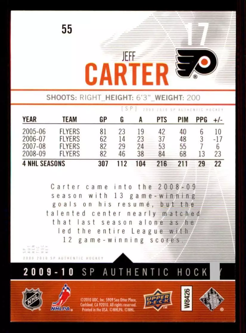 2009-10 SP Authentic #55 Jeff Carter 1