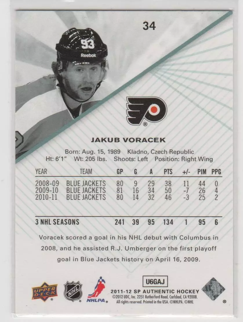2011-12 SP Authentic #34 Jakub Voracek 1