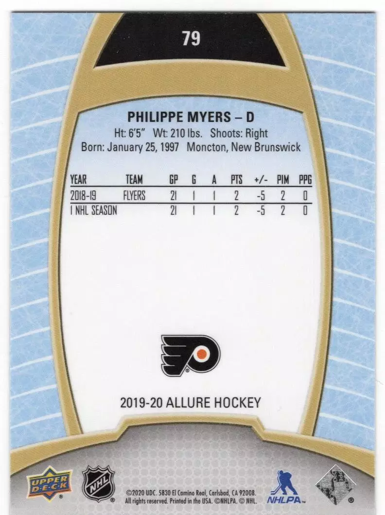 2019-20 Upper Deck Allure #79 Philippe Myers RC 1
