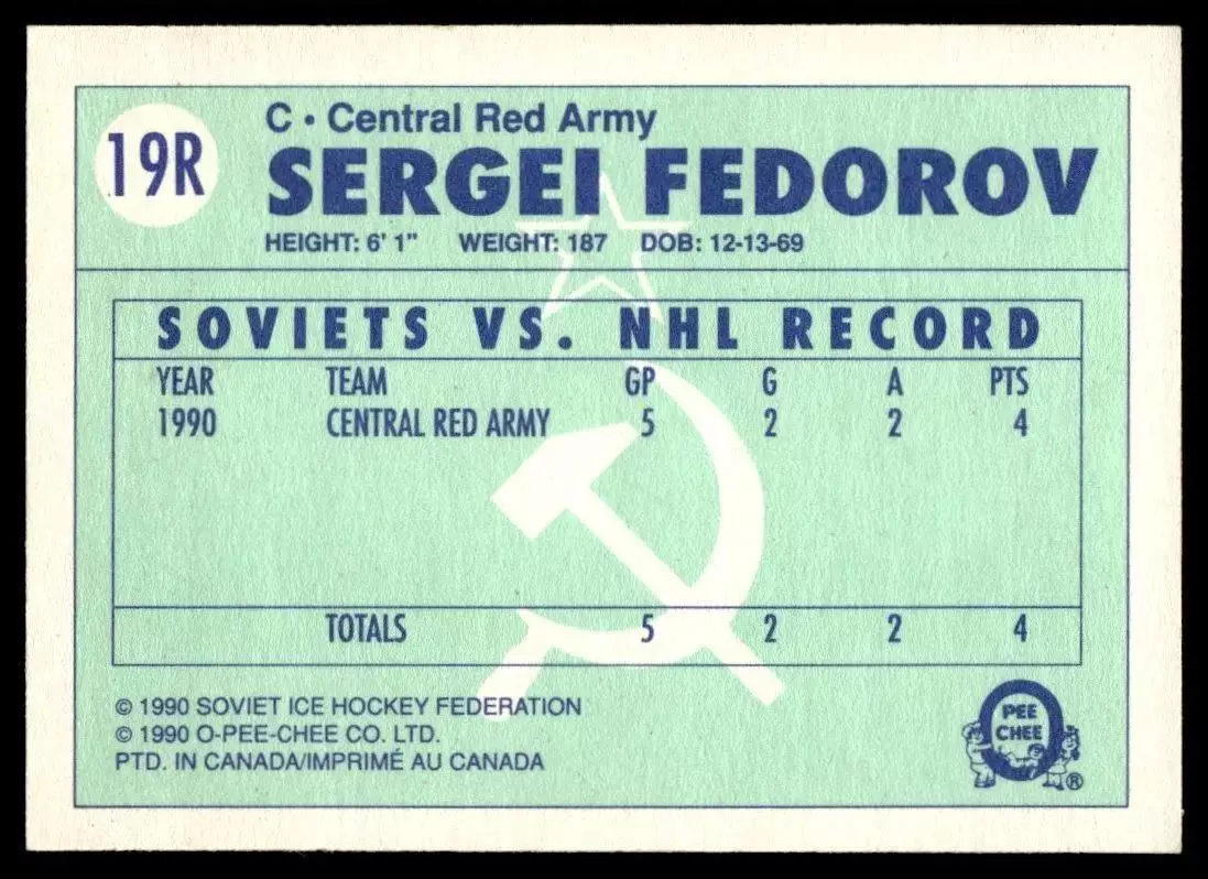1990-91 O-Pee-Chee Red Army #19R Sergei Fedorov 1