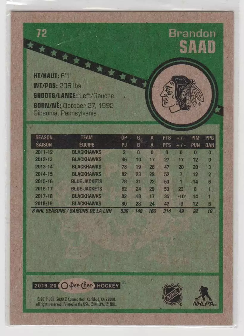 2019-20 O-Pee-Chee Retro #72 Brandon Saad 1