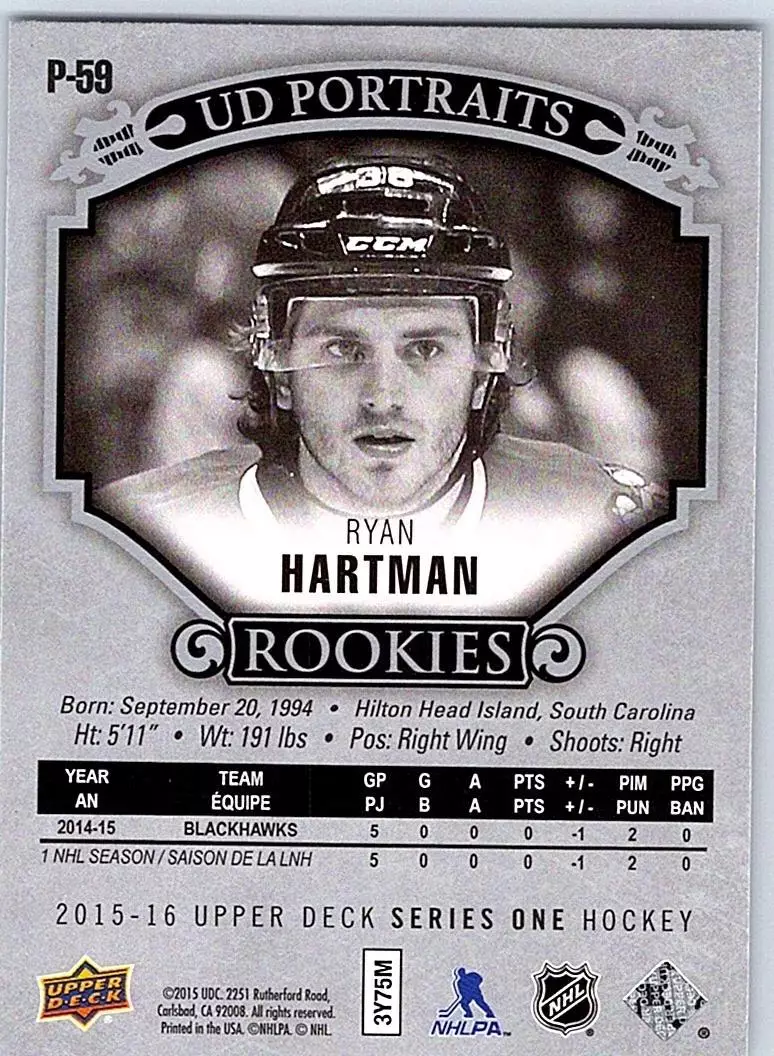 2015-16 Upper Deck UD Portraits #P59 Ryan Hartman 1