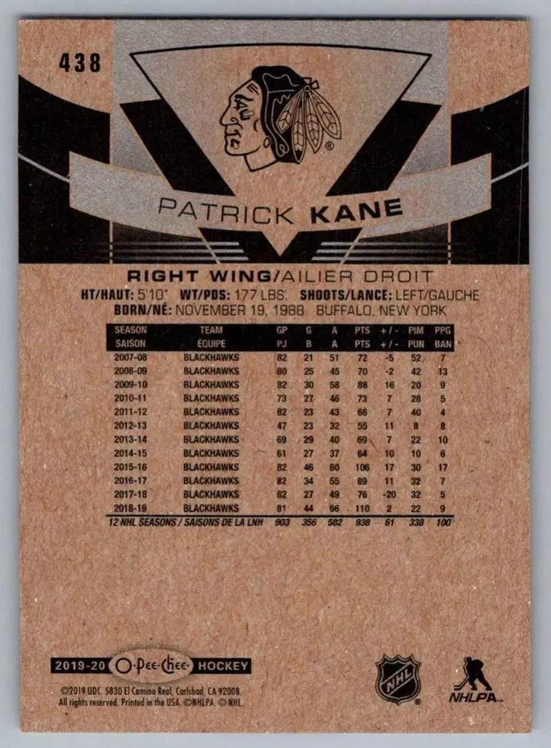 2019-20 O-Pee-Chee #438 Patrick Kane 1