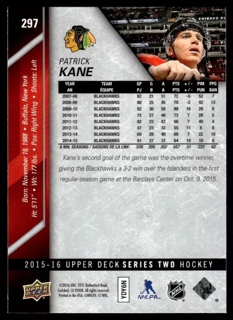 2015-16 Upper Deck #297 Patrick Kane 1