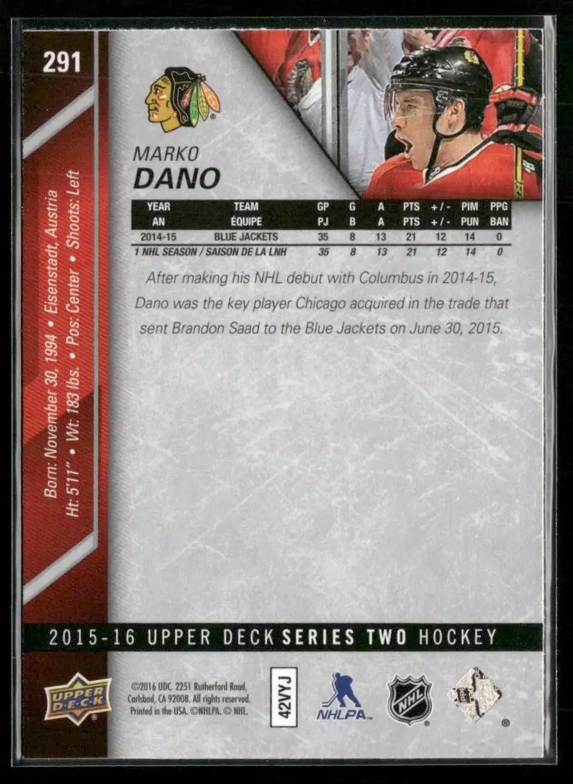 2015-16 Upper Deck #291 Marko Dano 1