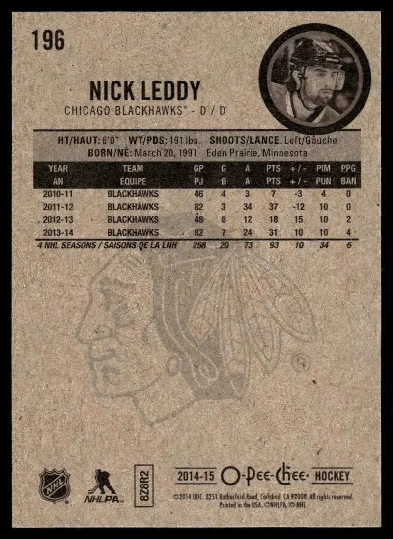 2014-15 O-Pee-Chee #196 Nick Leddy 1