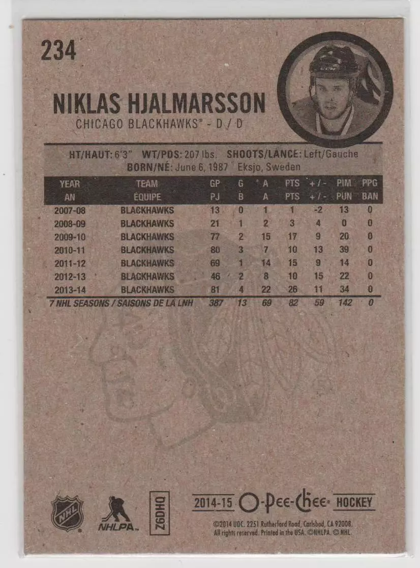 2014-15 O-Pee-Chee #234 Niklas Hjalmarsson 1