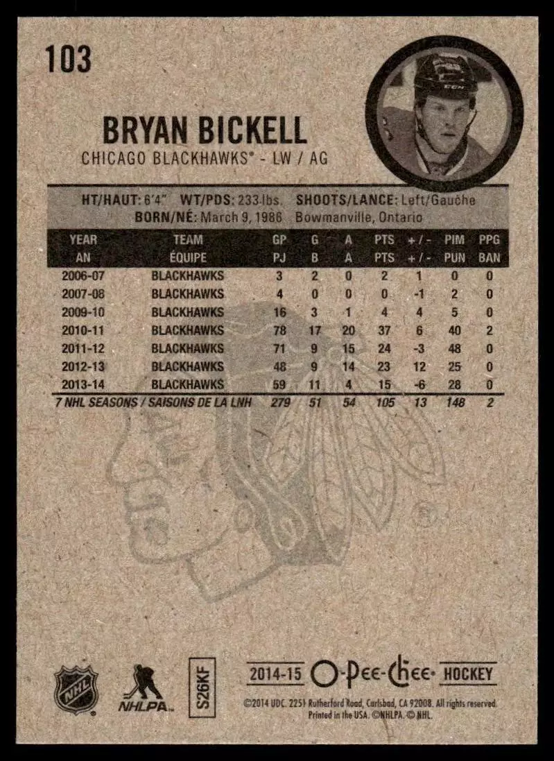 2014-15 O-Pee-Chee #103 Bryan Bickell 1