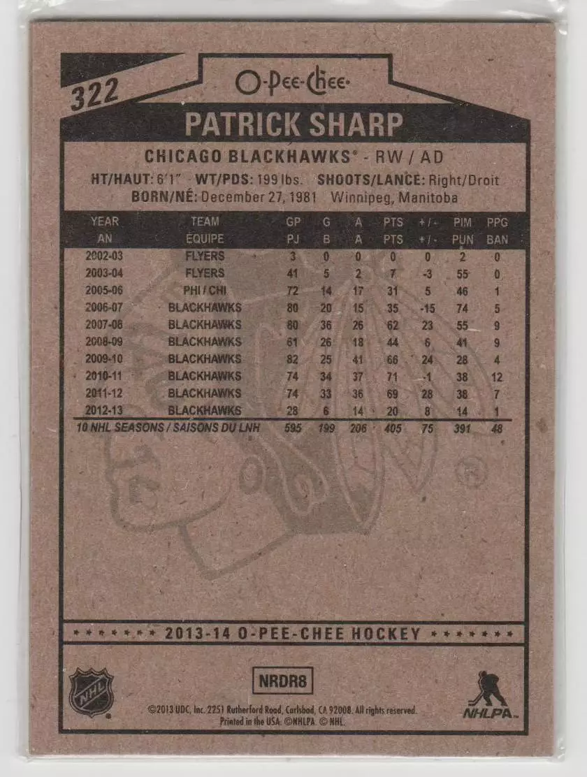 2013-14 O-Pee-Chee #322 Patrick Sharp 1