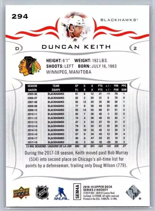 2018-19 Upper Deck #294 Duncan Keith 1