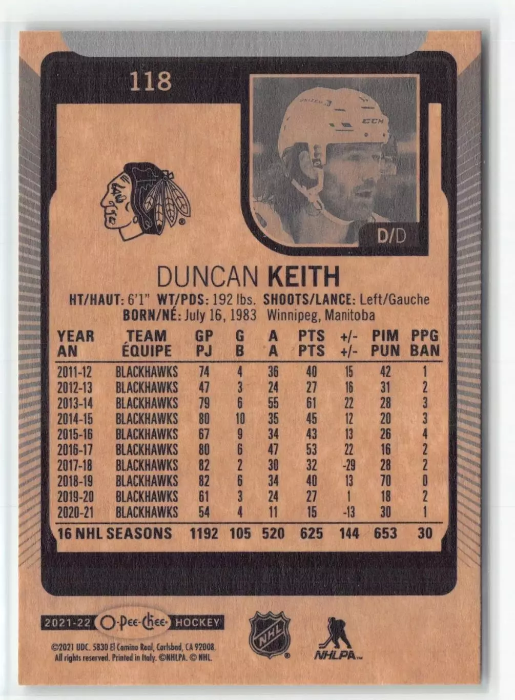 2021-22 O-Pee-Chee #118 Duncan Keith 1