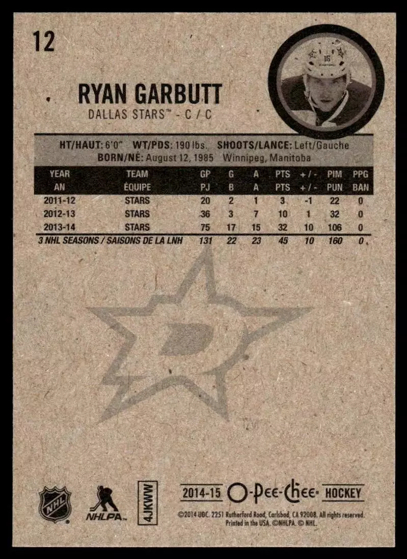 2014-15 O-Pee-Chee #12 Ryan Garbutt 1
