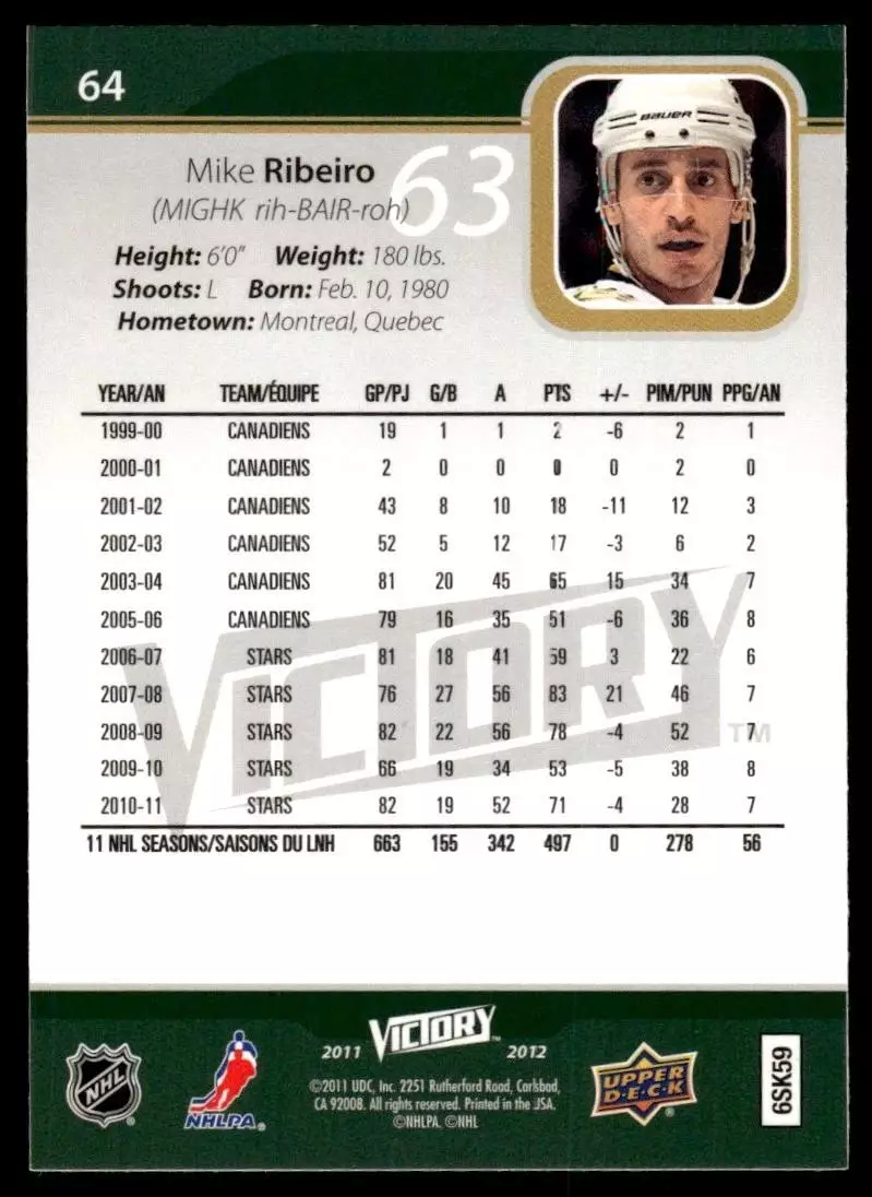 2011-12 Upper Deck Victory #64 Mike Ribeiro 1
