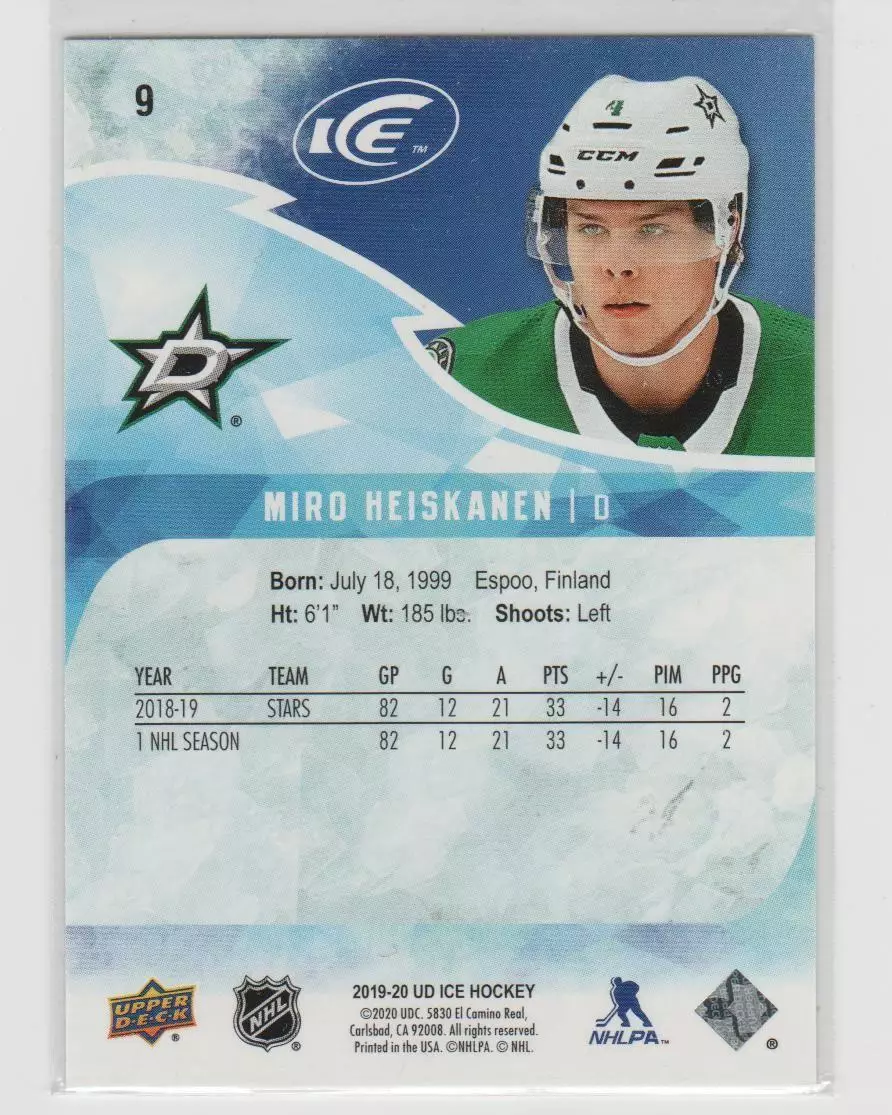 2019-20 Upper Deck Ice #9 Miro Heiskanen 1