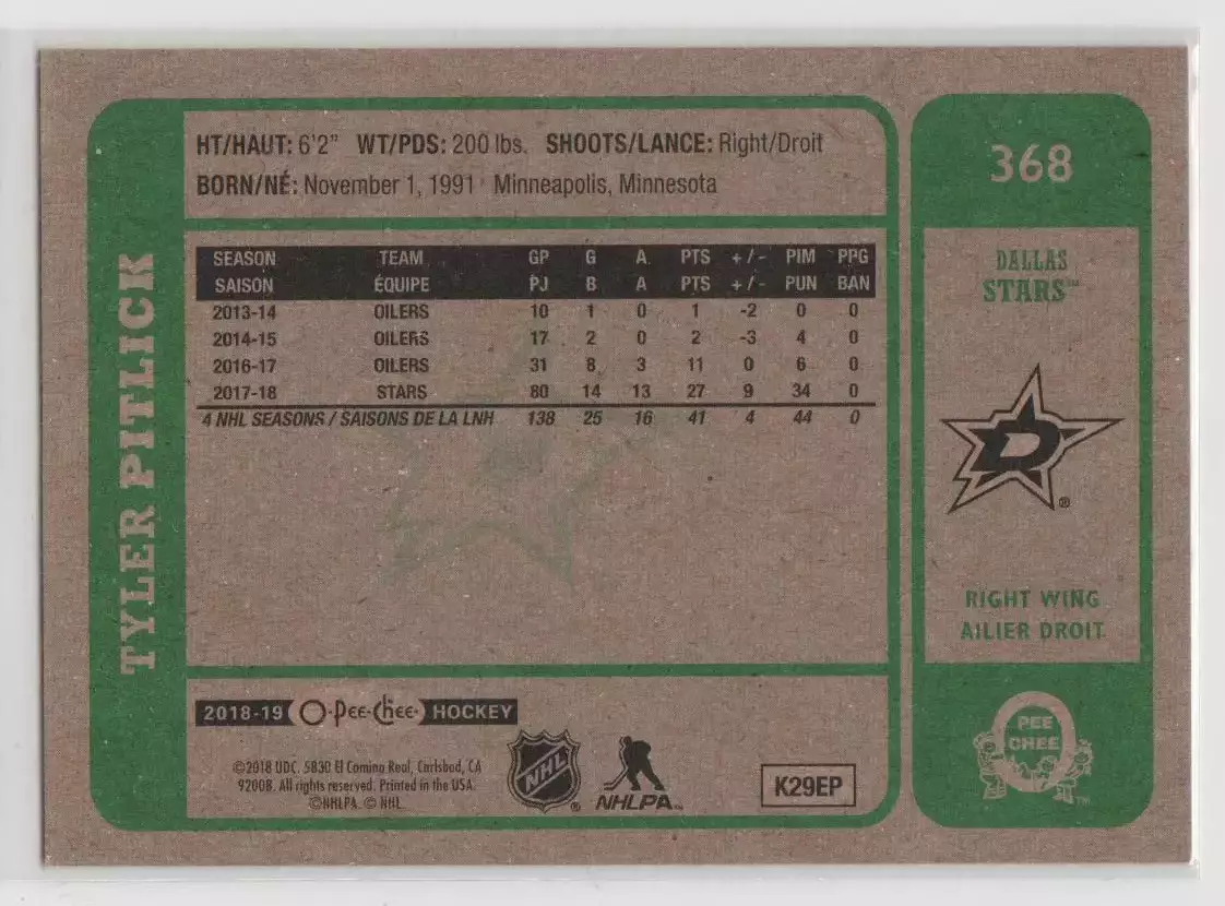 2018-19 O-Pee-Chee Retro #368 Tyler Pitlick 1