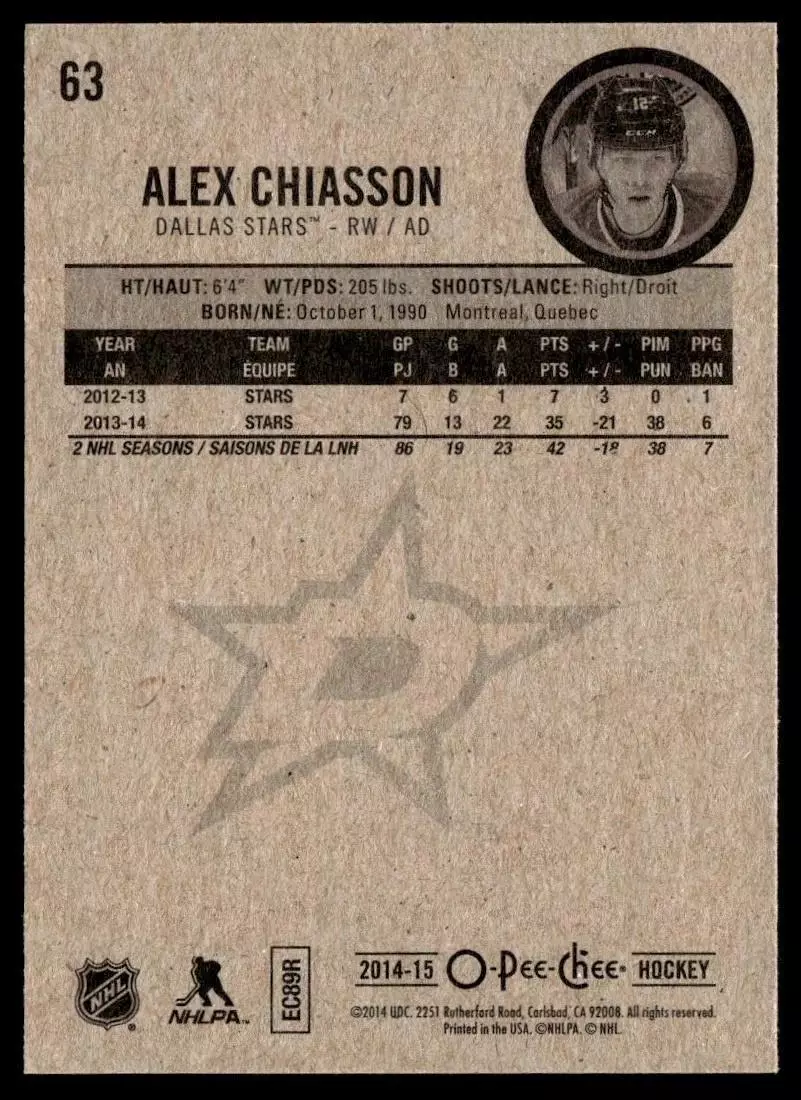 2014-15 O-Pee-Chee #63 Alex Chiasson 1
