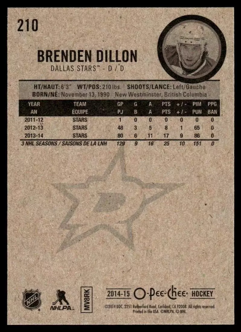 2014-15 O-Pee-Chee #210 Brenden Dillon 1