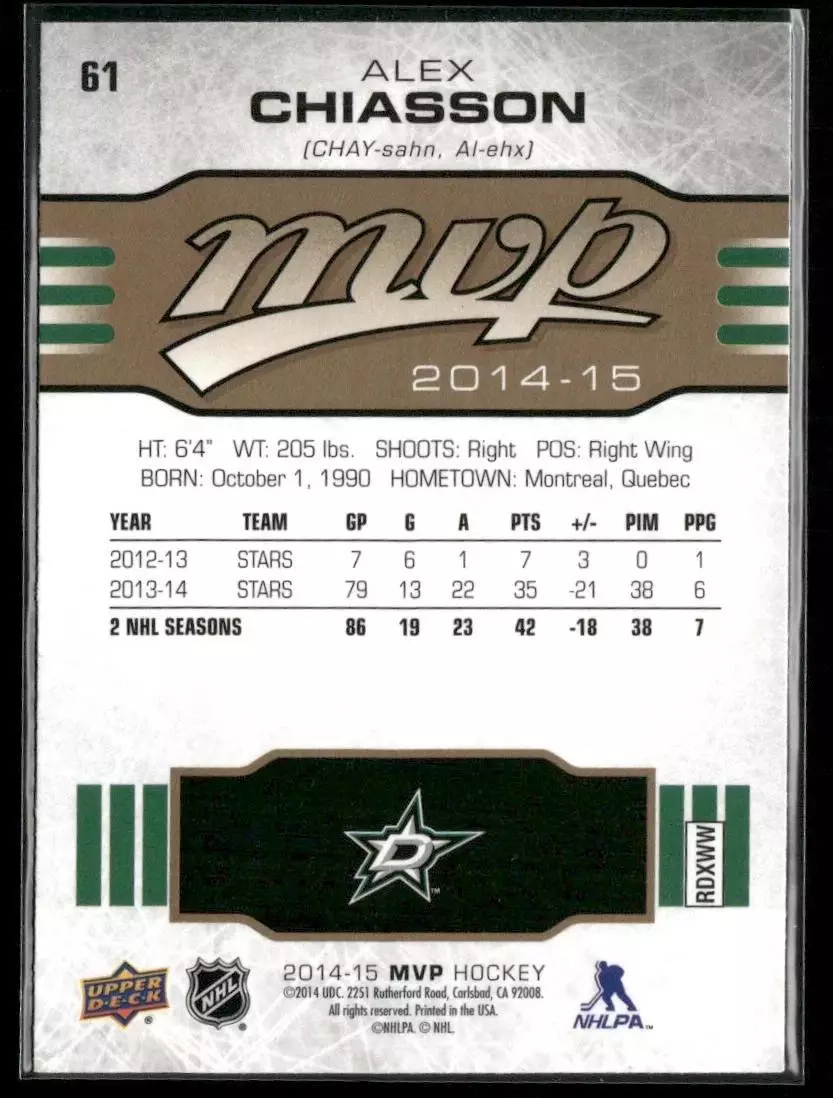 2014-15 Upper Deck MVP #61 Alex Chiasson 1