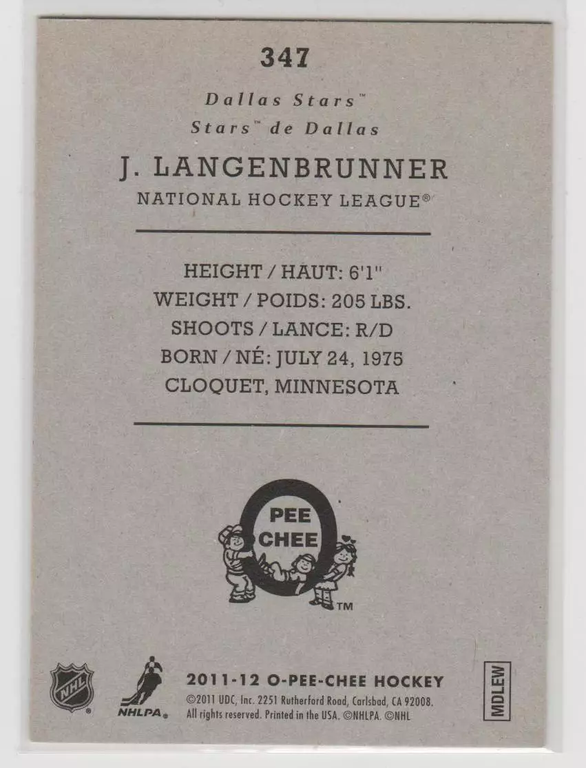 2011-12 O-Pee-Chee Retro #347 Jamie Langenbrunner 1
