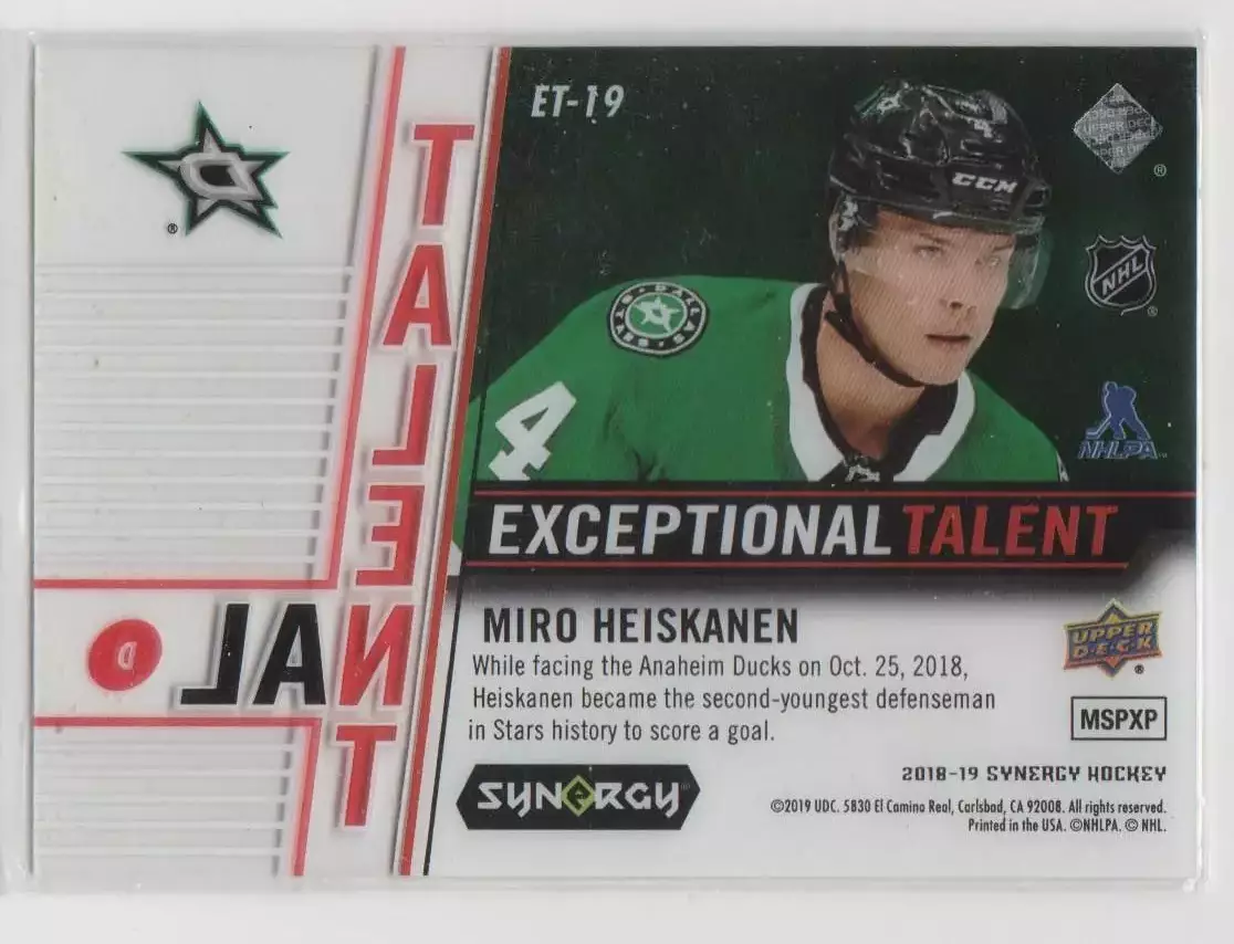 2018-19 Synergy Exceptional Talent #ET19 Miro Heiskanen 168\749 1