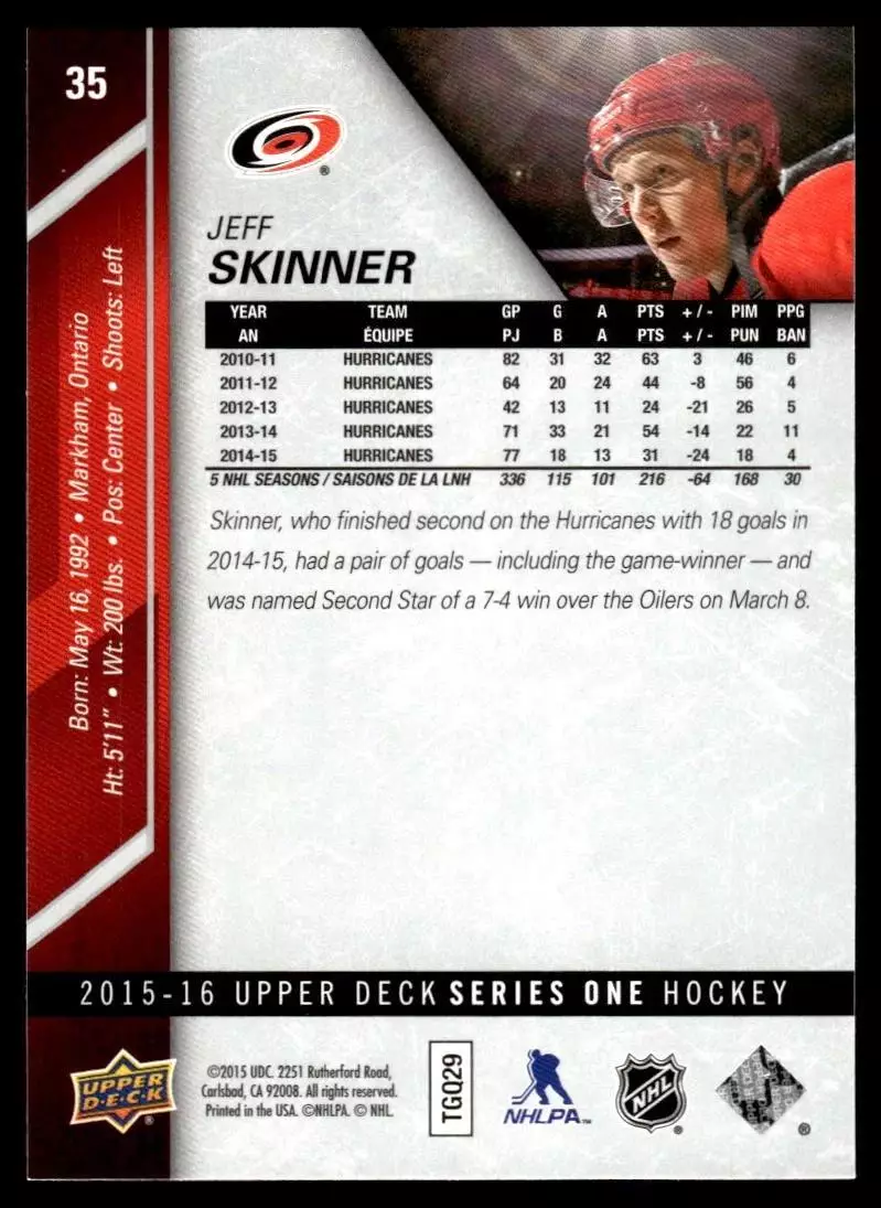 2015-16 Upper Deck #35 Jeff Skinner 1