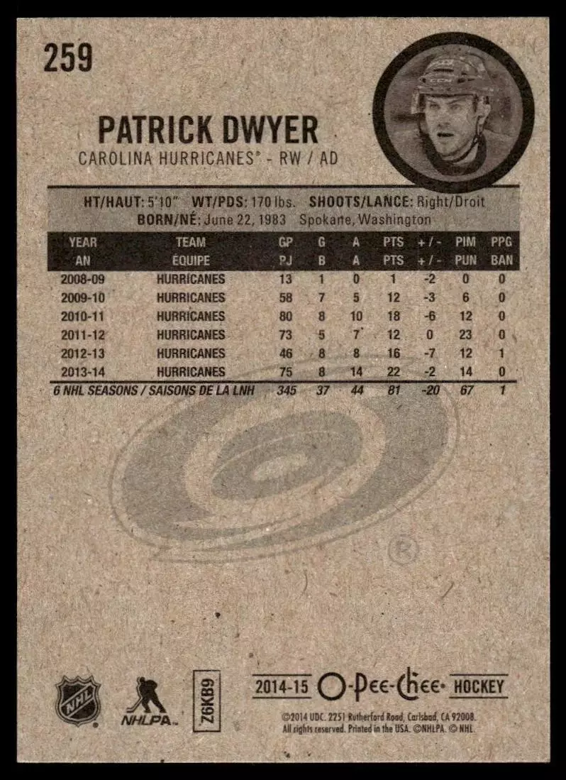 2014-15 O-Pee-Chee #259 Patrick Dwyer 1