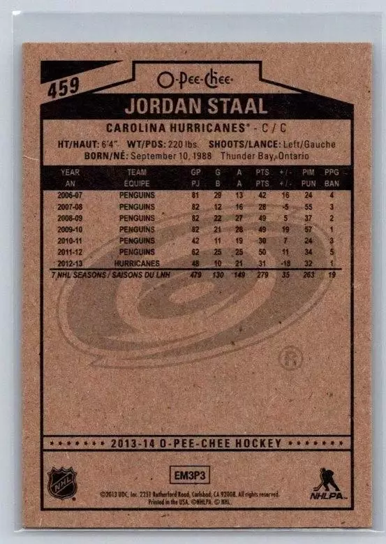 2013-14 O-Pee-Chee #459 Jordan Staal 1