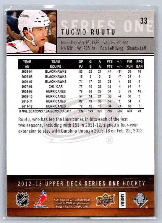 2012-13 Upper Deck #33 Tuomo Ruutu 1