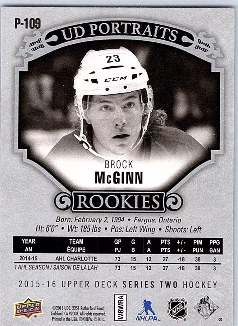 2015-16 Upper Deck UD Portraits #P109 Brock McGinn 1