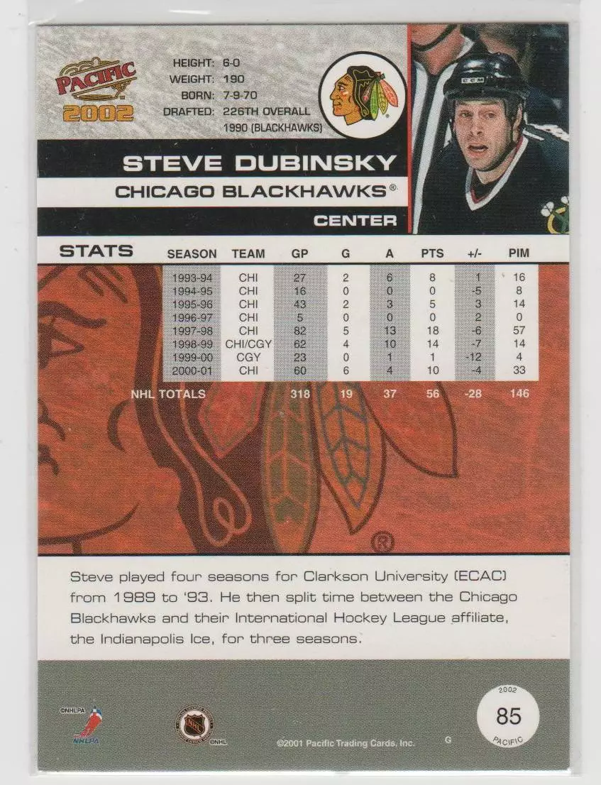 2001-02 Pacific #85 Steve Dubinsky 1