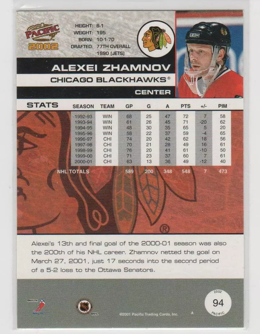 2001-02 Pacific #94 Alexei Zhamnov 1