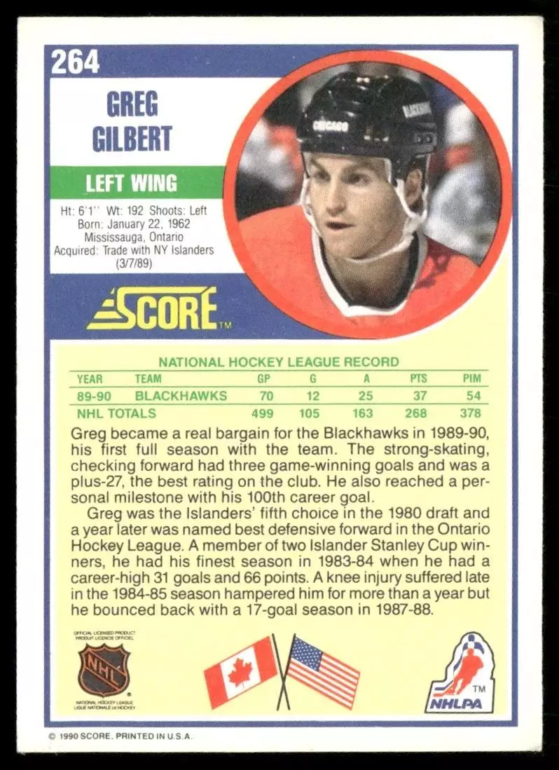 1990-91 Score #264 Greg Gilbert 1