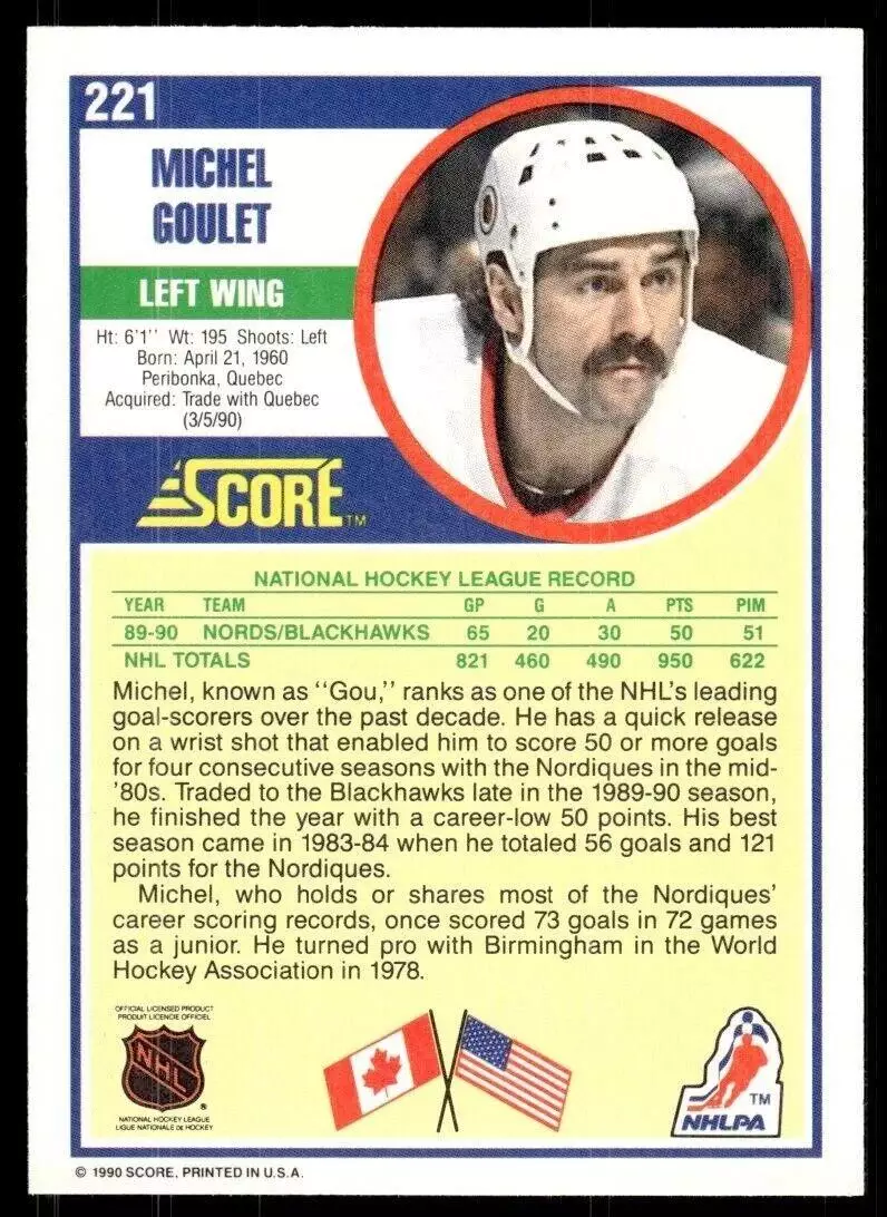 1990-91 Score #221 Michel Goulet 1