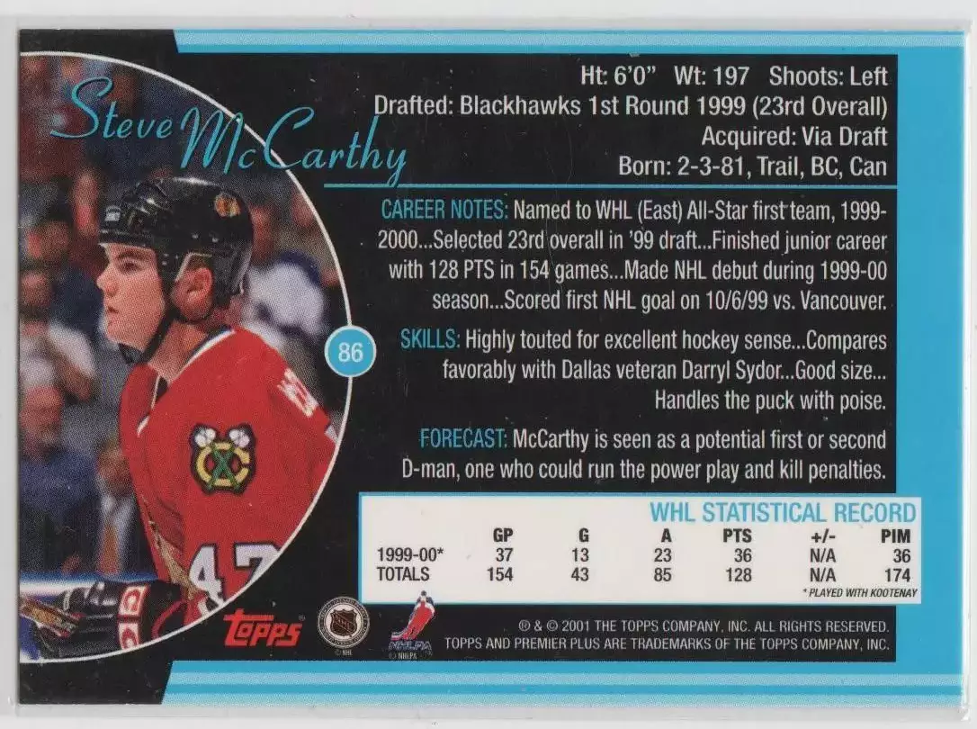 2000-01 Topps Premier Plus #86 Steve McCarthy 1