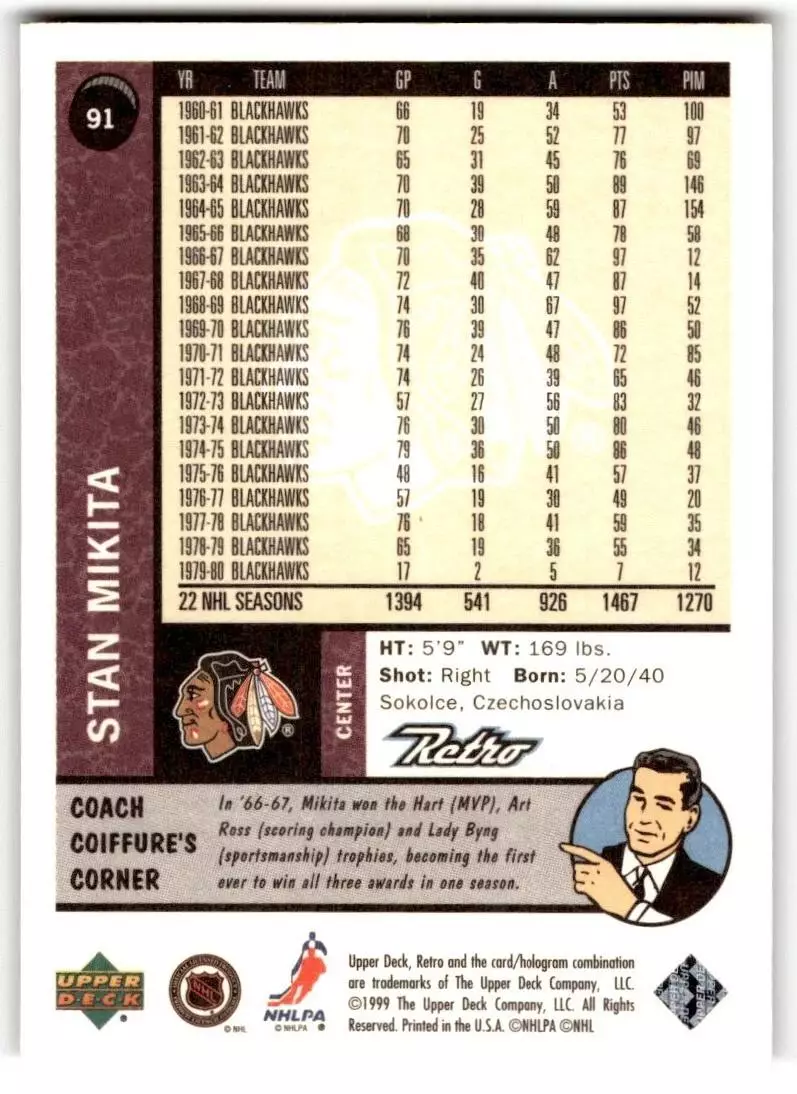 1999-00 Upper Deck Retro #91 Stan Mikita 1